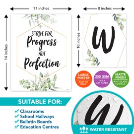 Decorably Eucalyptus Classroom Decor for Teachers - 15 Bulletin Board Welcome Back to School Bulletin Board, 11x14in Welcome Posters for Classroom Welcome Sign for Classroom, Welcome Sign Classroom