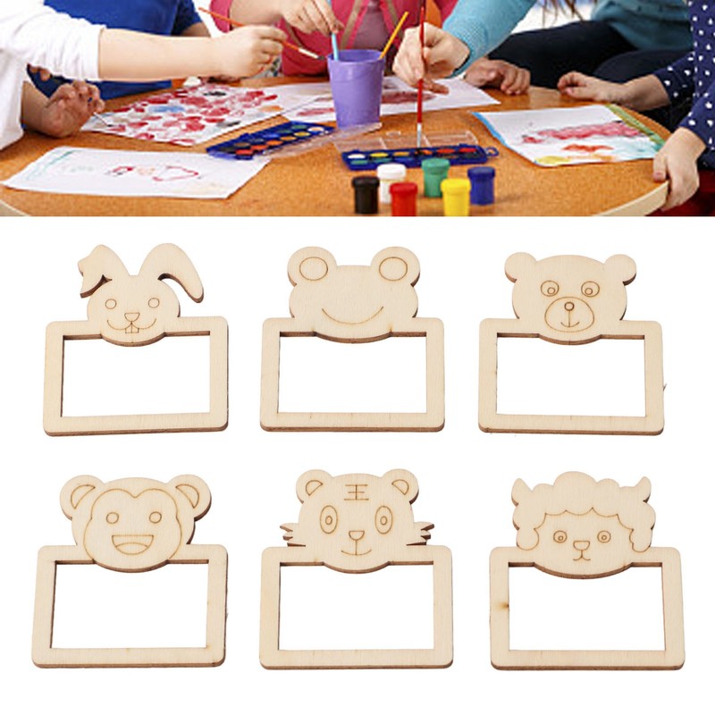 100pcs Wooden Cartoon Animal Photo Frame Decorative Hand Painting Photo
