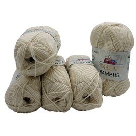 5 x 100 g Himalaya Bamboo Knitting Yarn Plain, Bamboo Yarn Plain, 500 g Knitting Wool with 20% Bamboo (Cream 236-02)