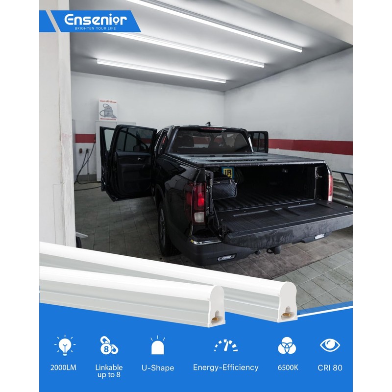Ensenior 12-Pack T5 LED Shop Lights, 4FT 2000LM 6500K Super