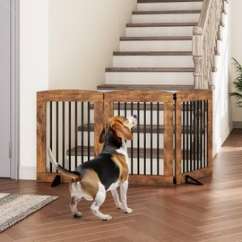 HOOBRO Indoor Dog Gate with Support Feet, Freestanding Pet Gate for Doorway, Stairs, 31.5 inch 3 Panels, Folding Dog Fence, 360° Hinge for Easy Access, Sturdy Iron Pipe, Rustic Brown BF06PP03