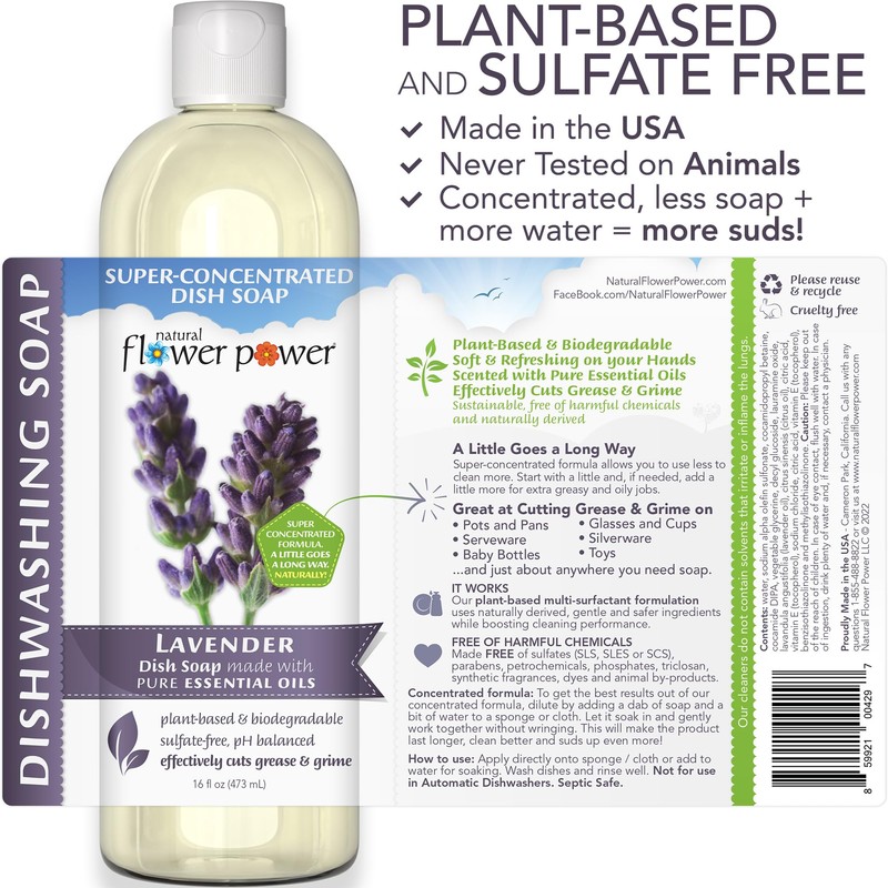 Natural Flower Power - Plant-Derived Dish Soap - Sulfate-Free, Bio-Based,