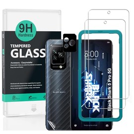 Ibywind para Black Shark 5 Pro 5G 6.67, 2 Protector Pantalla1 Protector Cámara1 Protector Trasera Fibra Carbono,Cristal Templado                      