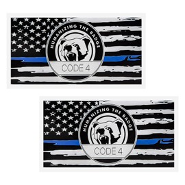 FSTURIOS 2PCS Thin Blue Line Sticker Code 4, Police Support Sticker American Flag Thin Line Decal, Waterproof Thin Line Flag Stickers Support Law Enforcement for Car Window Laptop (Larger)
