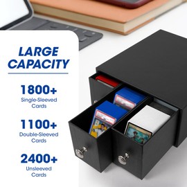 J JACKCUBE DESIGN MTG Deck Box with 3 Sliding Drawers - Large Capacity Trading Card Storage Box for 1800+ Trading Cards, TCG, MTG, Sports Cards, and Sleeved Decks - Black Drawer Organizer - MK966A