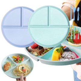 Divided Plates with Dividers, 2 x Divided Dinner Plates, Children's Plates, Divided Plates with Dividers, 3 Compartments Divided Plate, Divided Dessert Plates with Tableware for Adults Children