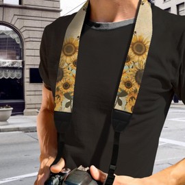 GLENLCWE Retro Sunflower Adjustable Camera Strap,Soft Canvas Shoulder Neck Strap Belt with Buckles Fit All Cameras,2’’Wide Strap for Adults Kids Photographers
