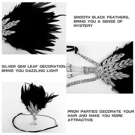 1PCS 1920s Flapper Headband, Roaring 20s Black Crystal Headband Bachelor Party Headband, Great Hair Accessories (Silver)