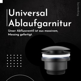 Bürstenking Universal Ablaufgarnitur, für Waschbecken und Waschtisch, einfache Montage und Reinigung, 1 1/4" Anschlussgewinde, aus Messing, Wasserstopp mit Push Open Funktion, Mattschwarz