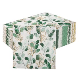 Pack of 60 Komoke Napkins Eucalyptus Green | Sage Green Fabric Napkins with Leaf Pattern | Wedding Napkins & Christening Decoration | Elegant Table Decoration for Garden Parties | Napkins Green