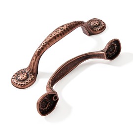 CABDM 6 Pack Rustic Pulls,Antique Copper Cabinet Pulls Hammered Cabinet Pulls Kitchen Cabinet Hardware Vintage Pulls for Drawers 3 Inch (76mm) Hole Center