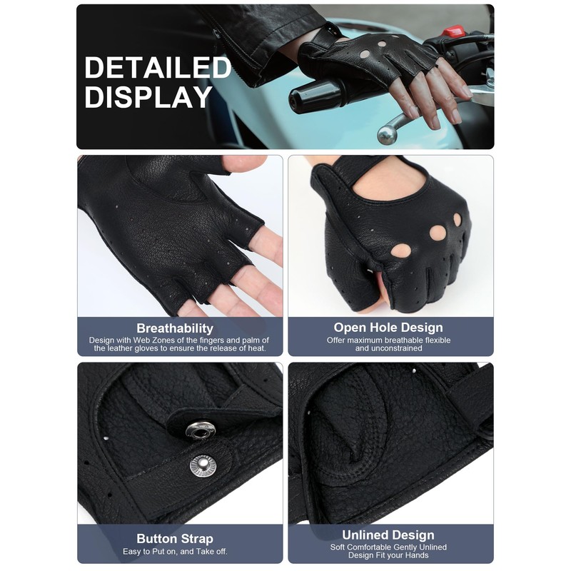 GSG SINCE 1998 Mens Genuine Leather Fingerless Gloves for Driving
