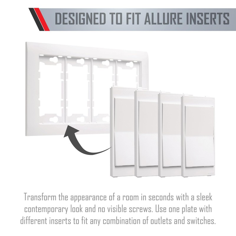 TayMac A4000W Allure Nonmetallic Wallplate Frame with 4-Gang, White