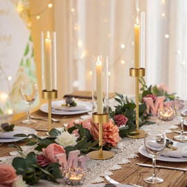 Gold Hurricane Candle Holders, Taper Candle Stick Holders for Candlesticks Holder Decor, Elegant Dining Table Centerpiece for Wedding, Christmas & Home Decor (18pcs)