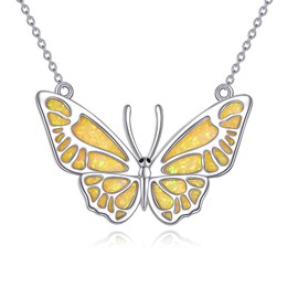 YAFEINI Butterfly Necklace for Women S925 Sterling Silver Butterfly Celtic Necklace Pendant Abalone Shell Jewellery for Girls, Sterling Silver, Opal