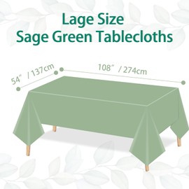 Sage Green Plastic Tablecloths Disposable, Light Green Outdoor Tablecloth Sage Table Cover Supplies for Bridal Shower Baby Shower Birthday Wedding House Warming Party Decorations, 108'' x 54'', 2pcs