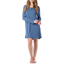 Fishers Finery Women's Henley Nightshirt; Long Sleeve; Above Knee (Blue, XS)