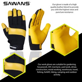 Leather Gardening Gloves Working for Women and Men Utility Dexterity Breathable Garden Work Safety Gloves Gardener Thorn Proof Heavy Duty Rigger Mechanic Builder Construction (L)