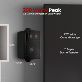 Pyle 3-way Mini Box Speaker System - 3.5 Inch 200 Watt Waterproof Marine Grade Mount Speakers - in a Heavy Duty ABS Enclosure Grill - Home, Boat, Poolside, Patio Indoor Outdoor Use (Black)