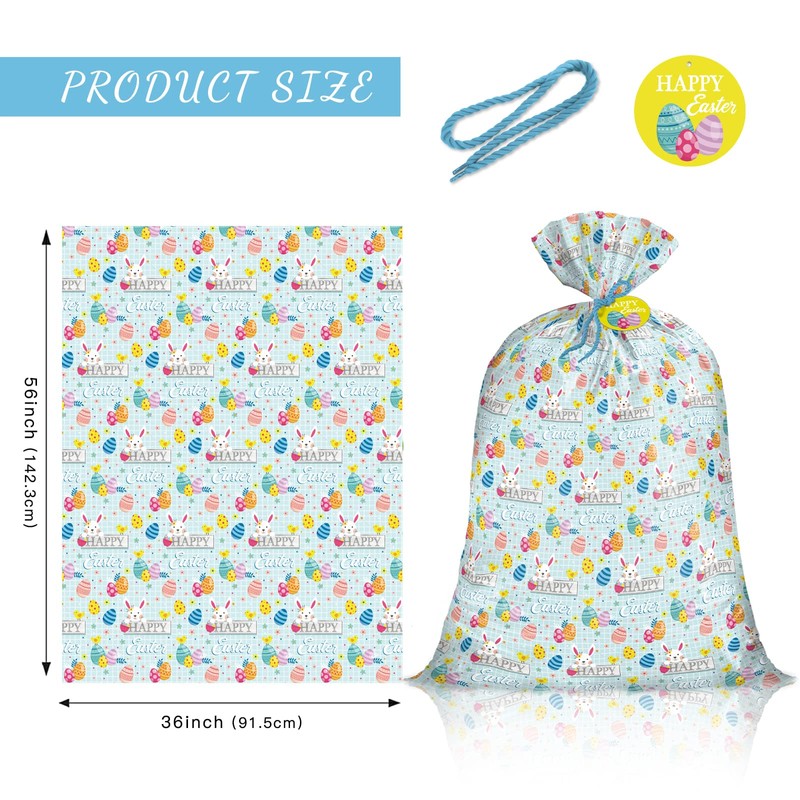 WRAPAHOLIC 56" Large Plastic Gift Bag - Easter Rabbit and