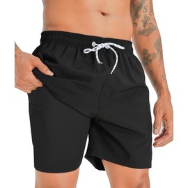 APTRO MK125 S Men's Swimming Trunks, Board Shorts, Short Quick-Drying Beach Shorts with Mesh Lining, Black