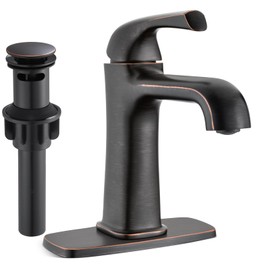 Bathroom Faucet 1 Hole, Oil Rubbed Bronze Single Handle Bathroom Faucet with Base, Pop-Up Waste and Spout, Brass Lead-Free Faucet