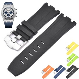 28mm FKM Rubber Band For Audemars Piguet Watches With Buckle, 28mm Rubber Watch Band With Buckle For AP Watches - Multiple Colors (Black, 28mm)