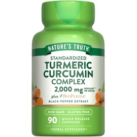 Nature's Truth Turmeric Curcumin Capsules | 2000mg | 90 Count | with 95% Standardized Curcuminoids and Bioperine | Non-GMO and Gluten Free Supplement