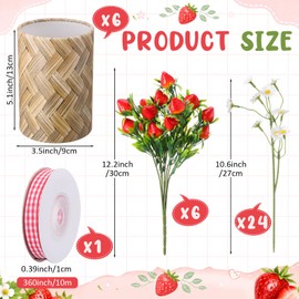 Retrowavy 6 Sets Strawberry Centerpieces for Tables Artificial Strawberry Daisy Plants with Vases Summer Farmhouse Decor for Kitchen Dining Baby Shower Bridal Party