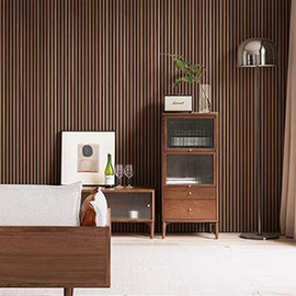 Acoustic 3D Panels for Interior Wall and Ceiling Decor, 16" X 110", 2 Pieces Soundproof Wood Accent Slat Fluted Noise Absorbing Panels Decorative for Bathroom, Bedroom, Genuine Walnut Wood Veneer