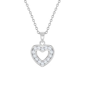 In Season Jewelry 925 Sterling Silver Cubic Zirconia Small Open Heart Pendant Necklace - Lovely CZ Heart Chain Necklaces for Children & Preteen - Elegant & Cute Jewellery for Daily Accessory, Cubic