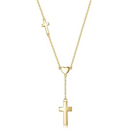 PHNIBIRD Gold Chain Women's 14K Gold-Plated Y Chain with Cross Pendant Necklace Delicate Long Necklace Gold Jewellery for Women
