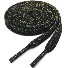 YJRVFINE Flat Shoe Laces Quality Black Gold Silk Thick Shoelaces for Shoes Boots 62.99"[1 Pair]