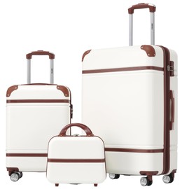 Merax Luggage Set 2 Piece Suitcase Set with Cosmetic Case Expandable Spinner Wheels Vintage Luggage Sets(White,20"+28")