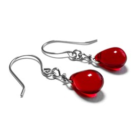 Happy New Earrings Glass, Czech Glass, Teardrop Red, Hypoallergenic Metal, Titanium, Titanium Glass