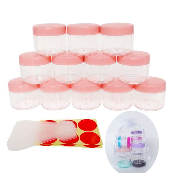 GreatforU Pack of 12 20 g Containers, 12 x Cream Jars, Transparent Containers, 20 ml Empty Bottles Container with Screw Cap for Cosmetics, Lip Balm, Cream Ointments Powder, Rhinestones, Beads, Seeds