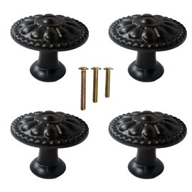 Eledabra 4 Pack of Matte Black Kitchen Cabinet Knobs Pulls, Matte Round Farmhouse Dresser Handles Drawer Knobs for Modern Home Furniture Door, Victorian Floral Pattern