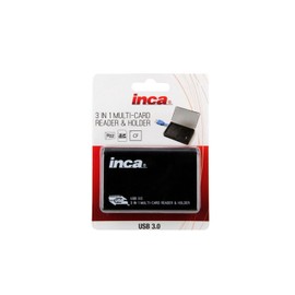 Inca 3 in 1 Card Reader and Holder for CF, SD mSD USB; Reader Inca CF SD mSD USB 3.0 Card Reader with Storage, Black (560630)
