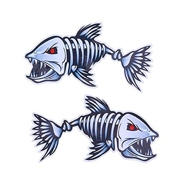 2 pcs Skeleton Fish Bone Silver Fish Sticker, 5 inches,