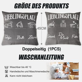 GEBETTER 45 x 45 cm Decorative Cushion Cover with 6 Pockets Favourite Place Funny Cushion Cover for Filling Cushion Cover Gift Decorative Cushion Cover for Birthday Decorative Cushion Cover Christmas