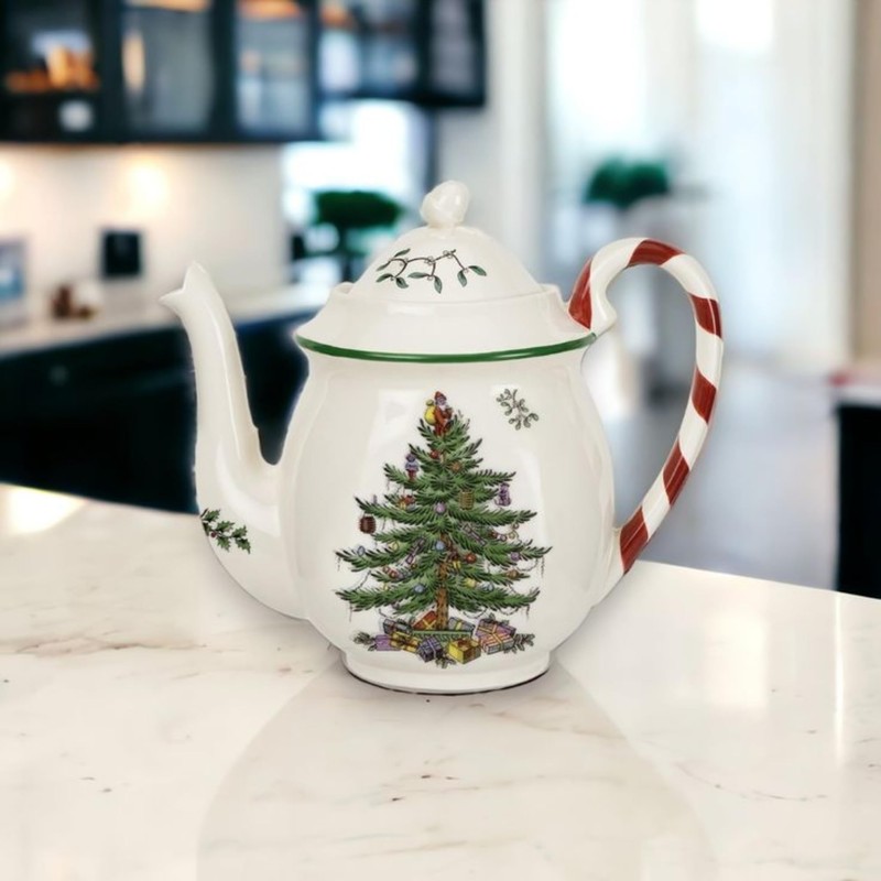 Spode árbol de Navidad bastón de caramelo tetera