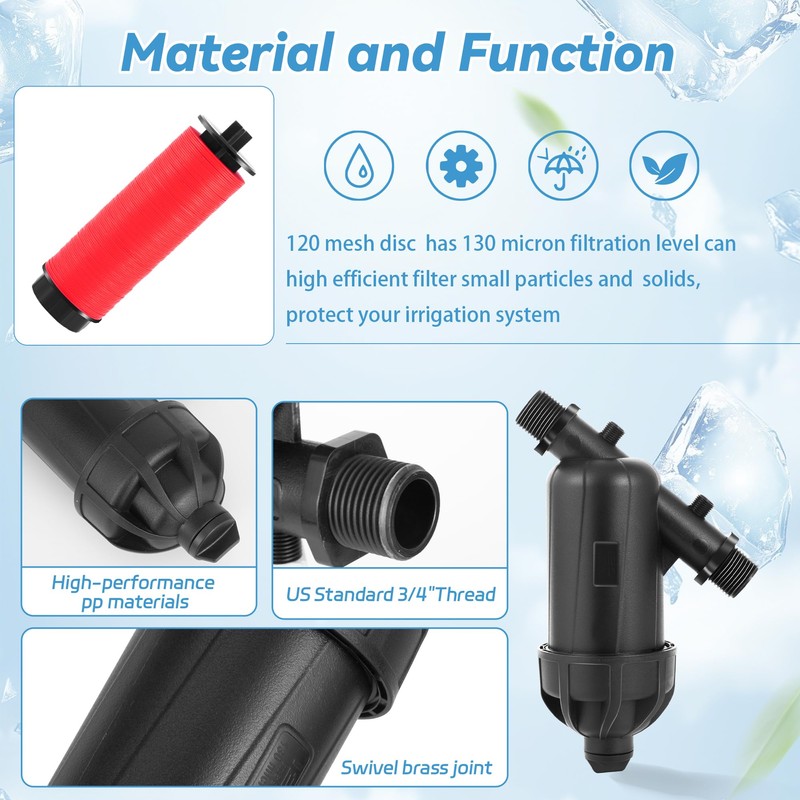 US Standard 3/4" Drip Irrigation Disc Y Filter 120 Mesh