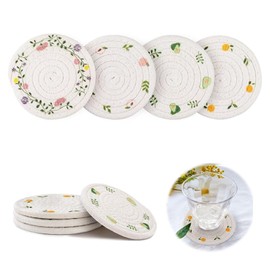 YANHUILAY Coasters (Set of 4) Cup Coasters, Cup Padding, Braid, Water Absorbing Coasters, Cotton Material, Water Absorbent, Heat Resistant, Washable, Insulation Pad, Circular, Diameter 4.3 inches (11