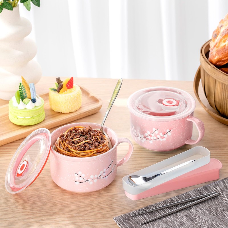 Tanlade 2 Pcs 30 oz Ceramic Soup Bowl with Lid