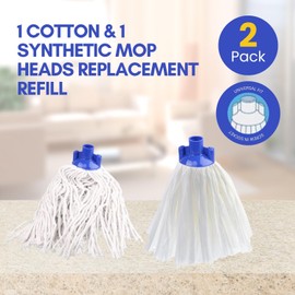 HOMESHOPA 2 Pack Cotton & Synthetic Mop Heads Replacement Refill, Twist Lock Mop Head with a Plastic Socket, Super Absorbent Wet & Dry Floor Cleaning Heavy Duty Mop Head for Domestic & Commercial Use