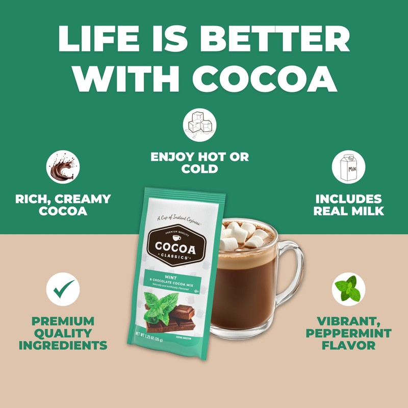 Cocoa Classics Mint Cocoa Mix, Hot Chocolate, Made with Nonfat