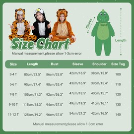 COOKY.D Unisex Boys Animal Hooded Pyjamas 3-12 Years Kids One-Piece Button Closure Jumpsuit Girls Pyjamas Gifts, Green
