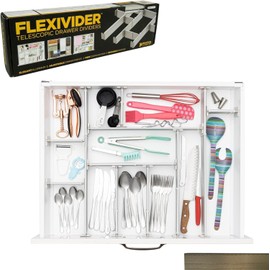 Practical Comfort FLEXIVIDER Aluminum Drawer Organizer - 9 Telescopic Dividers Set - Champagne