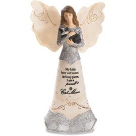 Pavilion Gift Company My Kids Have Wet Noses and Furry Paws-I Am A Proud Mom 6" Angel Holding Cat, 6 Inch, Beige