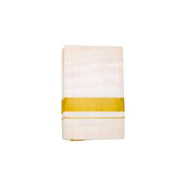 MALAYALIMART® Men’s Traditional Kerala Kasavu Mundu – Pure Cotton Handloom Dhoti for Festive & Ethnic Wear (Golden Border, One Size)